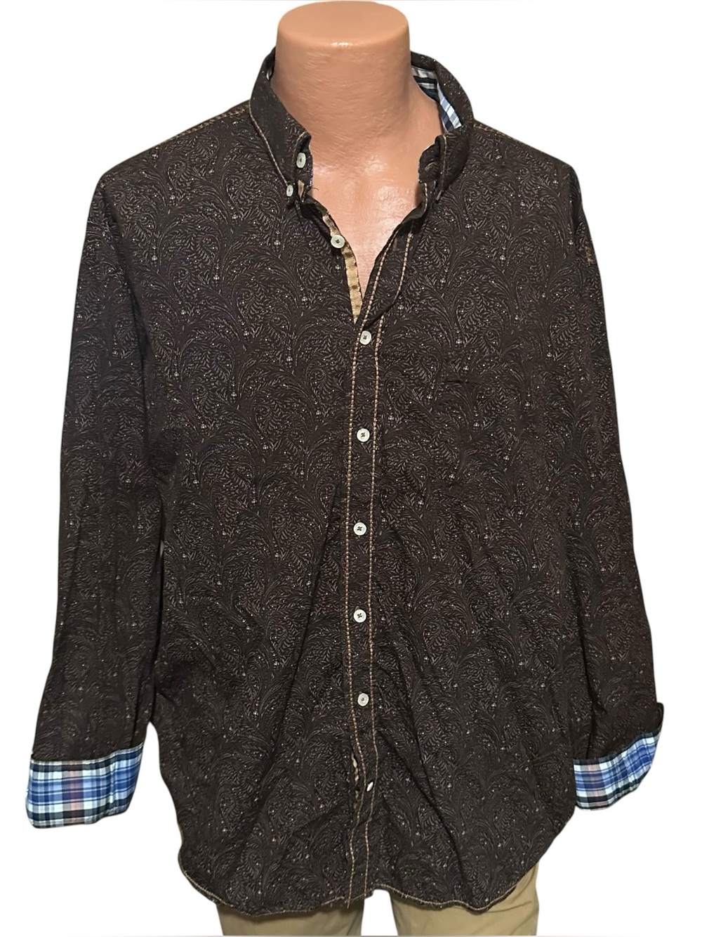 Panhandle/ Rough Stock Men's Brown Paisley LS Button-Down Western shirt XL